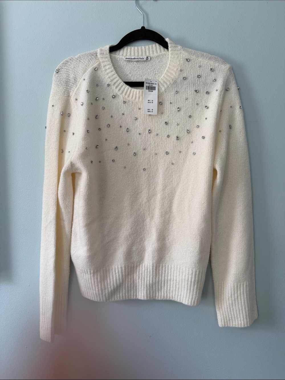 Abercrombie & Fitch Cream Crewneck Sweater with Bead Embellishments